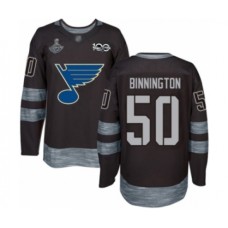 Men St. Louis Blues #50 Jordan Binnington Authentic Black 1917-2017 100th Anniversary 2019 Stanley Cup Champions Hockey Jersey