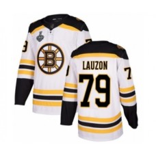 Men Boston Bruins #79 Jeremy Lauzon Authentic White Away 2019 Stanley Cup Final Bound Hockey Jersey