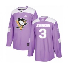 Men Pittsburgh Penguins #3 Jack Johnson Authentic Purple Fights Cancer Practice Hockey Stitched Jersey