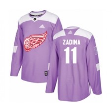 Men Adidas Detroit Red Wings #11 Filip Zadina Authentic Purple Fights Cancer Practice NHL Jersey