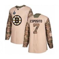 Men Boston Bruins #7 Phil Esposito Authentic Camo Veterans Day Practice 2019 Stanley Cup Final Bound Hockey Jersey