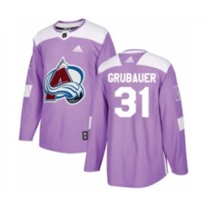 Men Adidas Colorado Avalanche #31 Philipp Grubauer Authentic Purple Fights Cancer Practice NHL Jersey