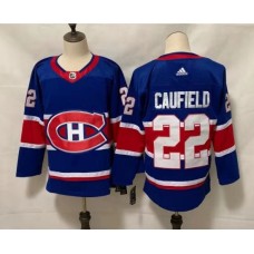 Men Montreal Canadiens #22 Cole Caufield Blue 2020-21 Reverse Retro Alternate Hockey Stitched Jersey