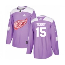 Men Adidas Detroit Red Wings #15 Chris Terry Authentic Purple Fights Cancer Practice NHL Jersey