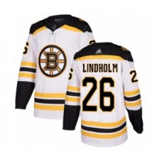 Men Boston Bruins #26 Par Lindholm Authentic White Away Hockey Stitched Jersey