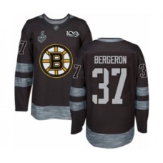 Men Boston Bruins #37 Patrice Bergeron Authentic Black 1917-2017 100th Anniversary 2019 Stanley Cup Final Bound Hockey Jersey