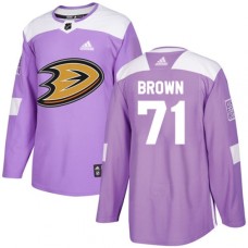 Men Adidas Anaheim Ducks #71 J.T. Brown Authentic Purple Fights Cancer Practice NHL Jersey