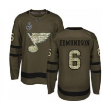 Men St. Louis Blues #6 Joel Edmundson Authentic Green Salute to Service 2019 Stanley Cup Final Bound Hockey Jersey