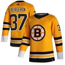 Men Boston Bruins #37 Patrice Bergeron adidas Yellow 2020-21 Reverse Retro Authentic Player Stitched Jersey