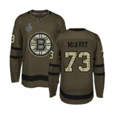 Men Boston Bruins #73 Charlie McAvoy Authentic Green Salute to Service 2019 Stanley Cup Final Bound Hockey Jersey