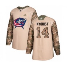 Men Columbus Blue Jackets #14 Gustav Nyquist Authentic Camo Veterans Day Practice Hockey Stitched Jersey