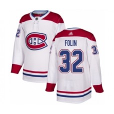 Men Montreal Canadiens #32 Christian Folin Authentic White Away Hockey Stitched Jersey