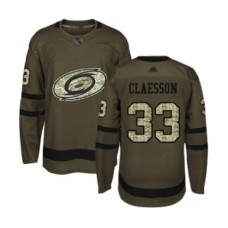 Men Carolina Hurricanes #33 Fredrik Claesson Authentic Green Salute to Service Hockey Stitched Jersey