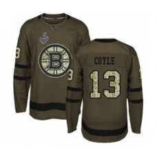 Men Boston Bruins #13 Charlie Coyle Authentic Green Salute to Service 2019 Stanley Cup Final Bound Hockey Jersey