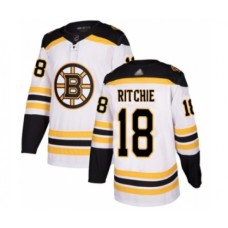 Men Boston Bruins #18 Brett Ritchie Authentic White Away Hockey Stitched Jersey