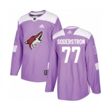 Men Arizona Coyotes #77 Victor Soderstrom Authentic Purple Fights Cancer Practice Hockey Stitched Jersey