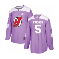 Men New Stitched Jersey Devils #5 Connor Carrick Authentic Purple Fights Cancer Practice Hockey Stitched Jersey