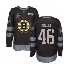 Men Boston Bruins #46 David Krejci Authentic Black 1917-2017 100th Anniversary 2019 Stanley Cup Final Bound Hockey Jersey