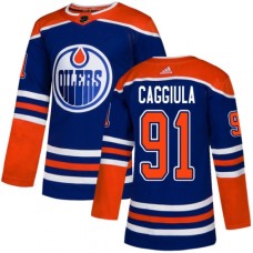 Men Adidas Edmonton Oilers #91 Drake Caggiula Premier Royal Blue Alternate NHL Jersey