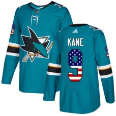 Men Adidas San Jose Sharks #9 Evander Kane Authentic Teal Green USA Flag Fashion NHL Jersey