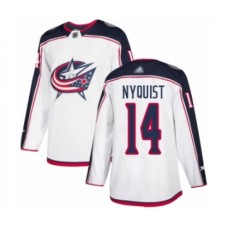 Men Columbus Blue Jackets #14 Gustav Nyquist Authentic White Away Hockey Stitched Jersey