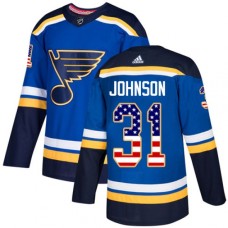 Men Adidas St. Louis Blues #31 Chad Johnson Authentic Blue USA Flag Fashion NHL Jersey